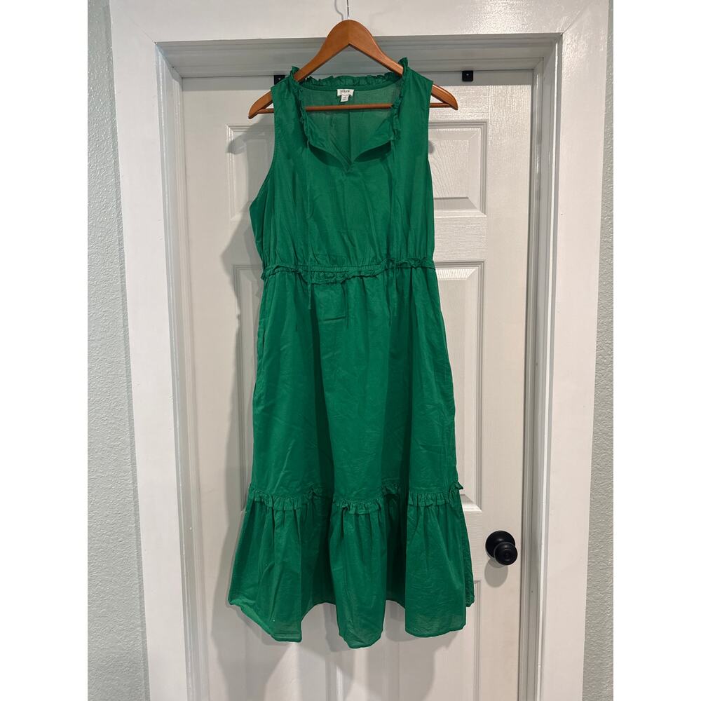 J Crew 100% Cotton Lined Sundress Green Women's Size 12